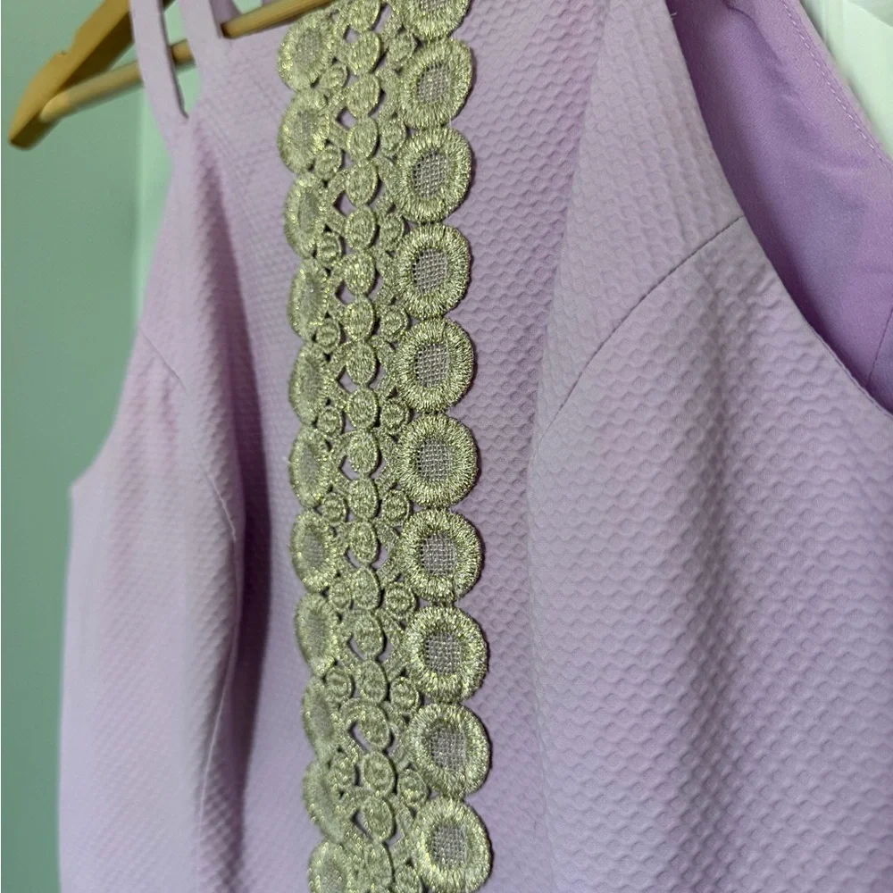 Lilly Pulitzer Lavender Double-Strap Sheath Dress with Gold Lace - Picture 3 of 5